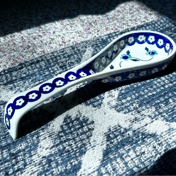 Vintage Boleslawiec Hand Made Polish Pottery Spoon Rest Traditional Blue/White - Picture 5 of 9